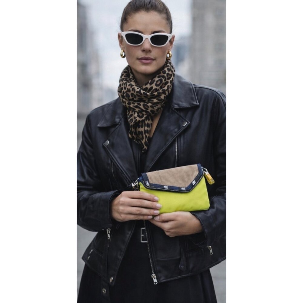Henri Bendel Rare Neon Lime Cobalt Snakeskin Envelope Wristlet
